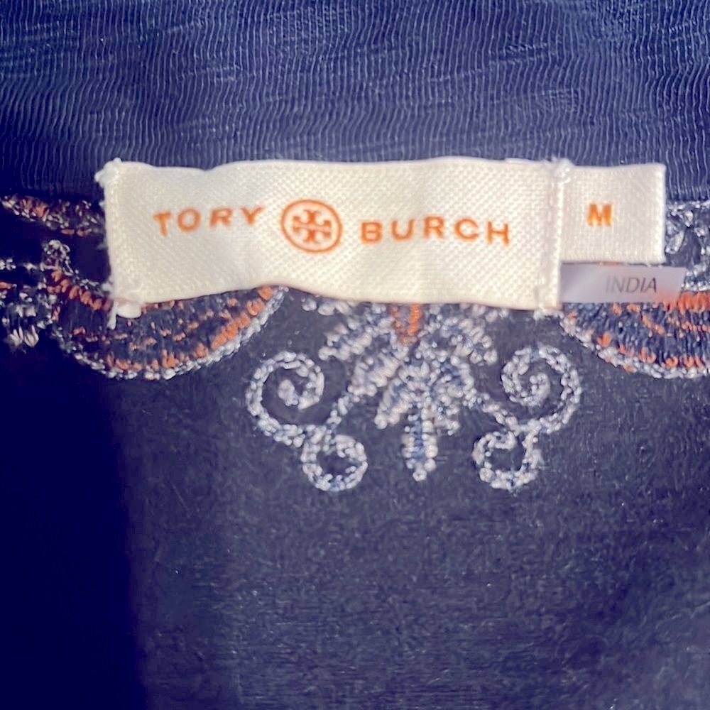 Tory Burch Navy and Coral Embroidered Dress - Picture 6 of 8